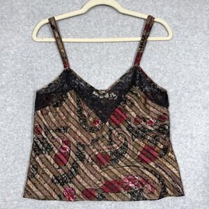Vintage Y2K Victoria Secret Top Women Medium Lace Paisley Camisole Crop Tank 90s